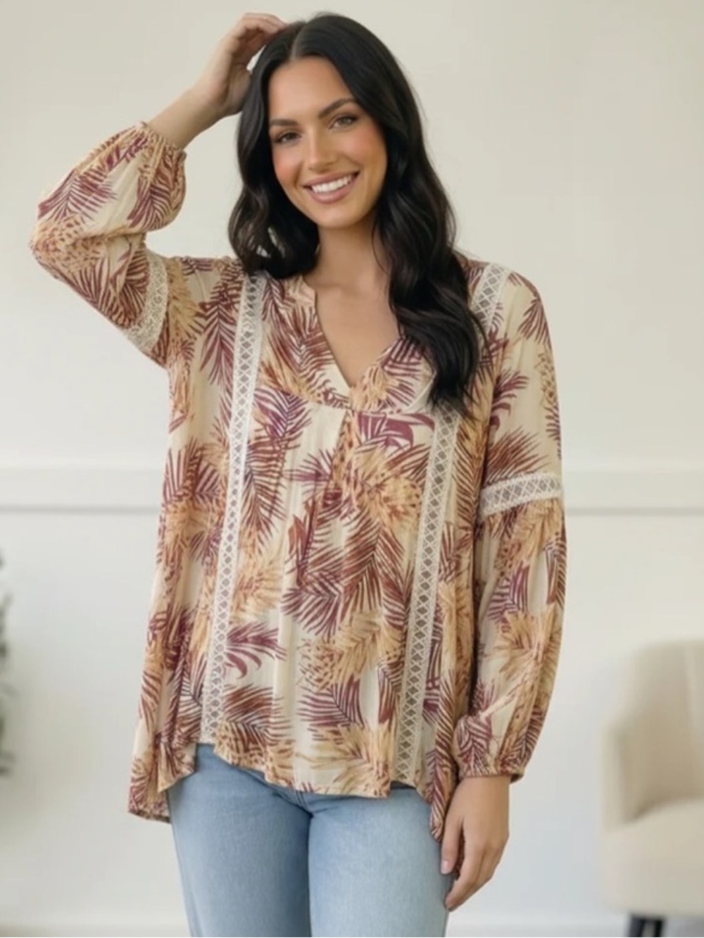 NWT And The Why Tropical Palms Tunic Blouse